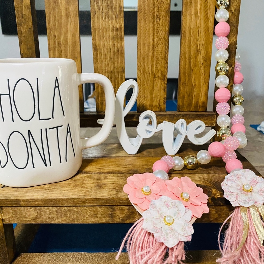 Rae Dunn mug and beaded garland